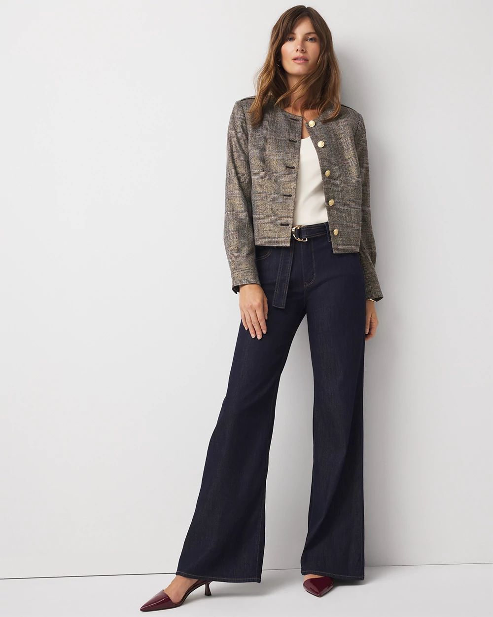 Metallic Plaid Cropped Jacket | White House Black Market